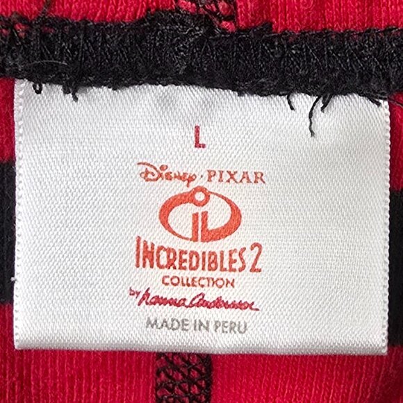 Hanna Andersson Incredibles Pajama Set L Women Disney Long John Black Red Stripe - Picture 5 of 5